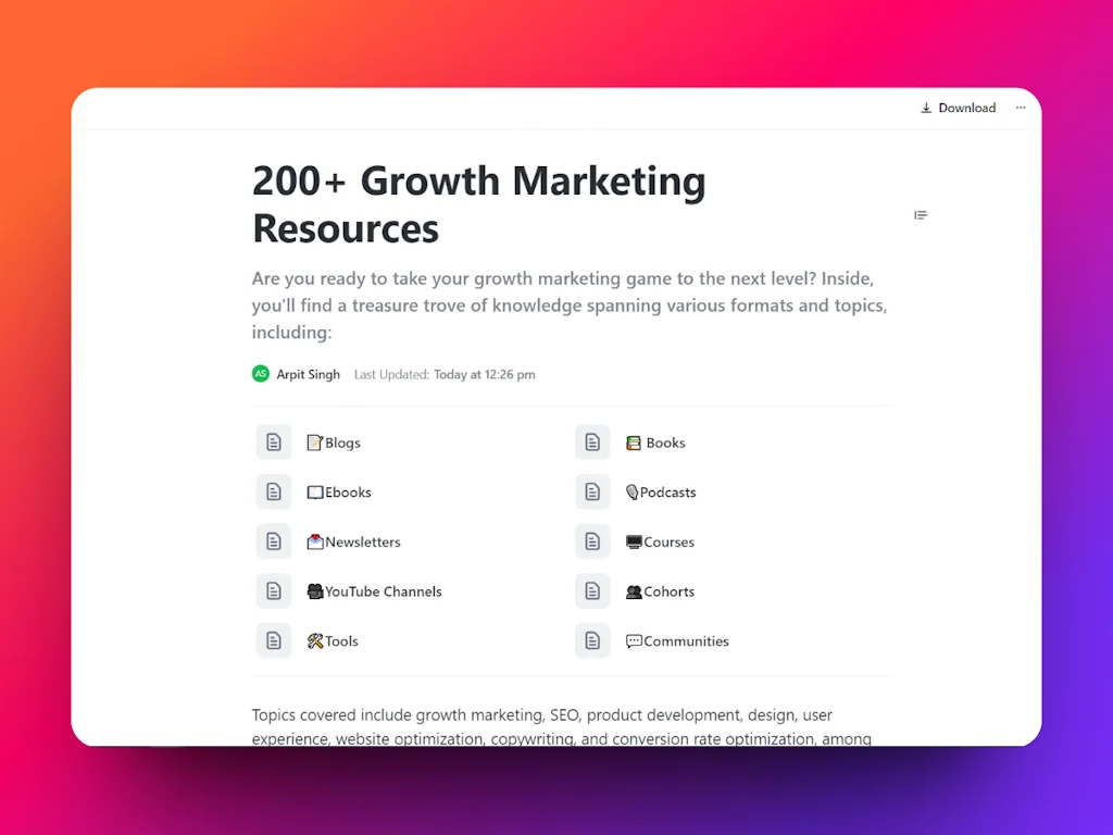 200+ Growth Marketing Resources screenshot 1 of 3