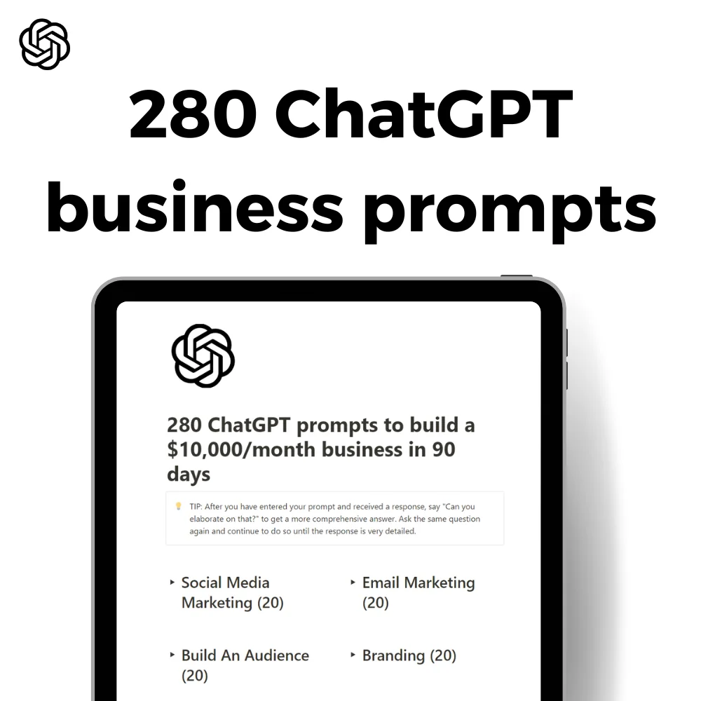 280 ChatGPT business prompts to $10k/mo logo