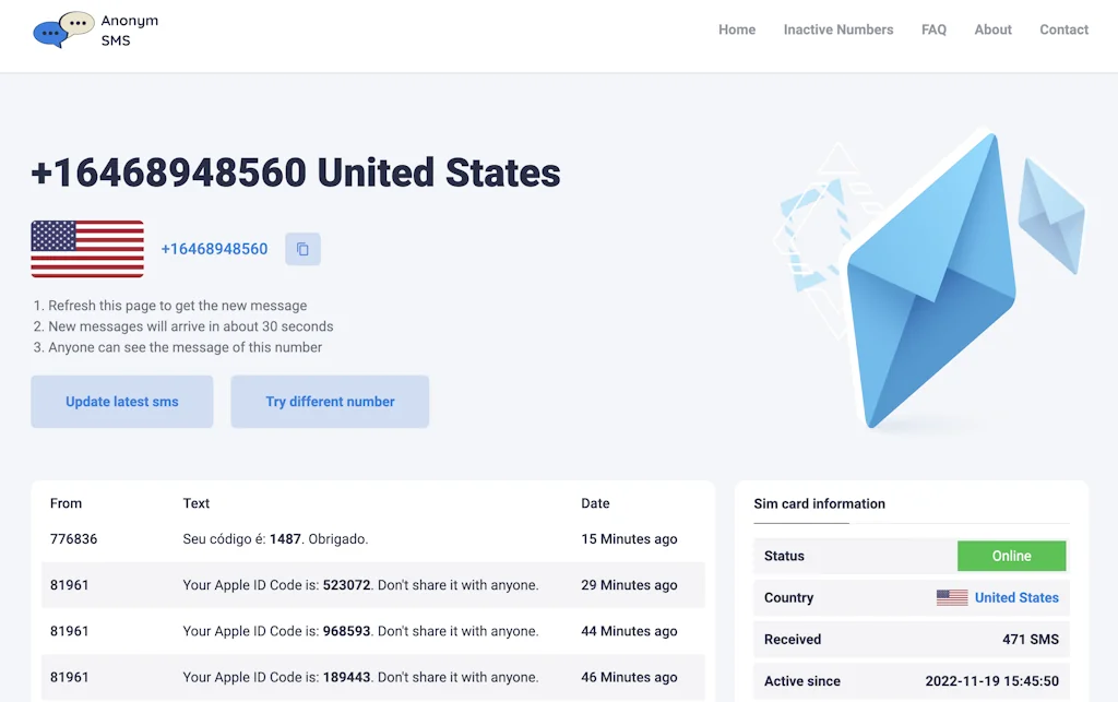 AnonymSMS - Receive SMS Online screenshot 2 of 7