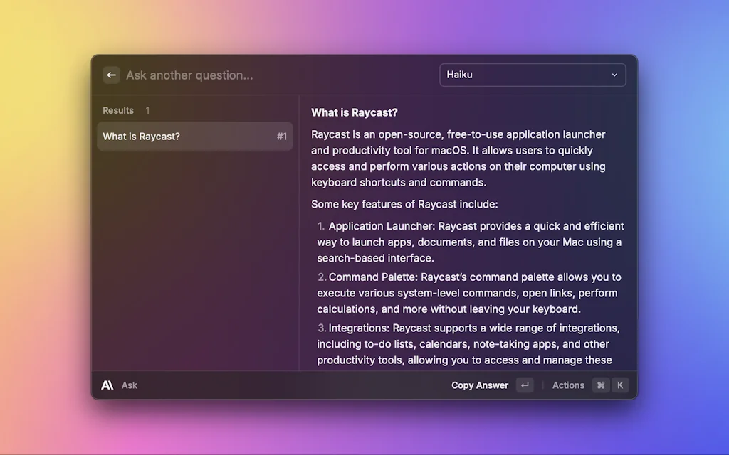 Anthropic's Claude in Raycast screenshot 1 of 6