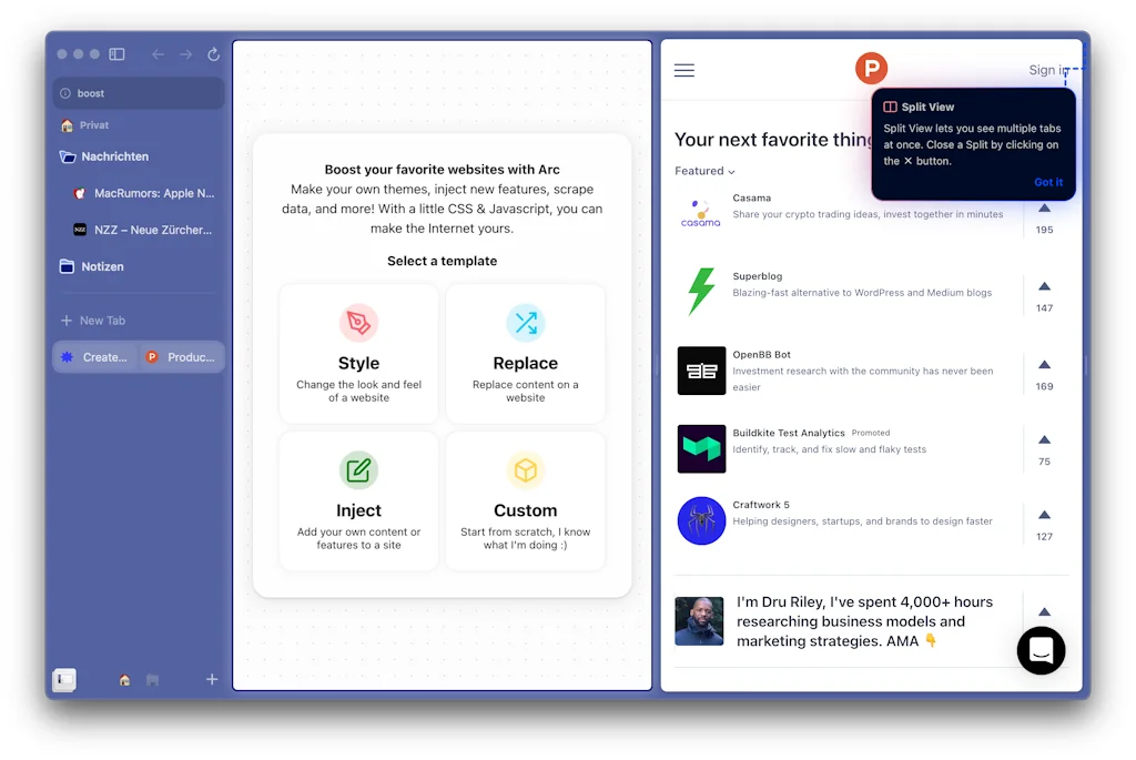 Arc Browser by "The Browser Company" screenshot 2 of 4