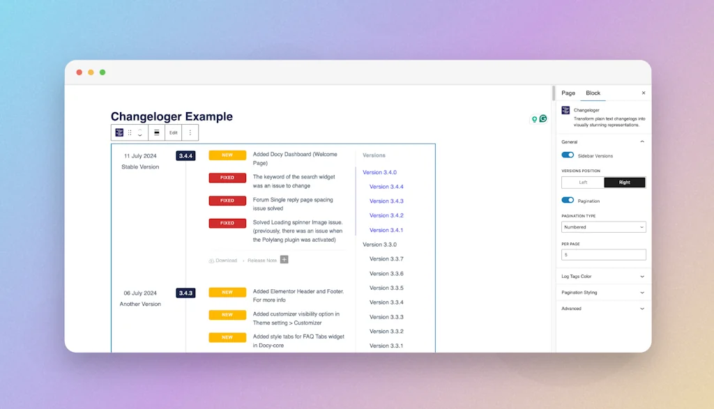 Changeloger for WordPress screenshot 2 of 5