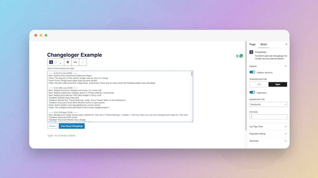 Changeloger for WordPress screenshot 4 of 5