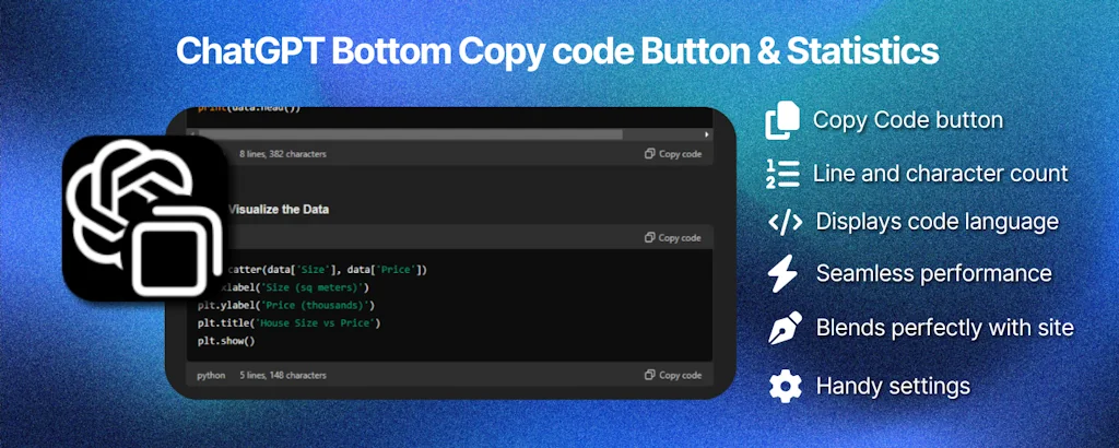 ChatGPT Copy Code Button & Statistics screenshot 1 of 7