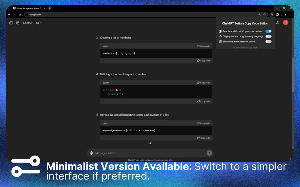 ChatGPT Copy Code Button & Statistics screenshot 4 of 7