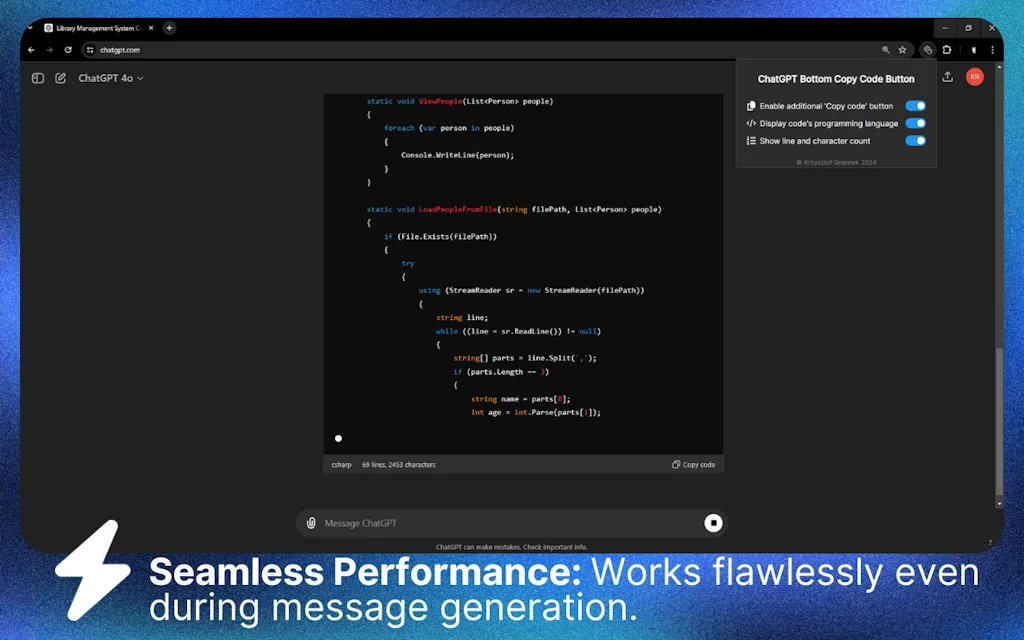 ChatGPT Copy Code Button & Statistics screenshot 5 of 7
