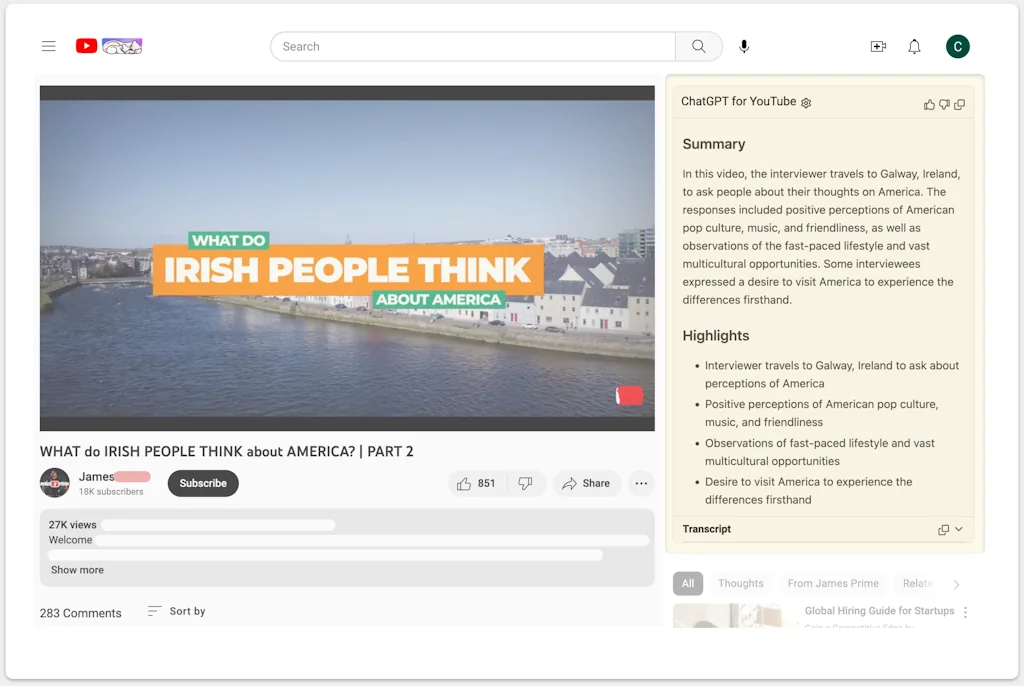 ChatGPT for YouTube screenshot 1 of 3