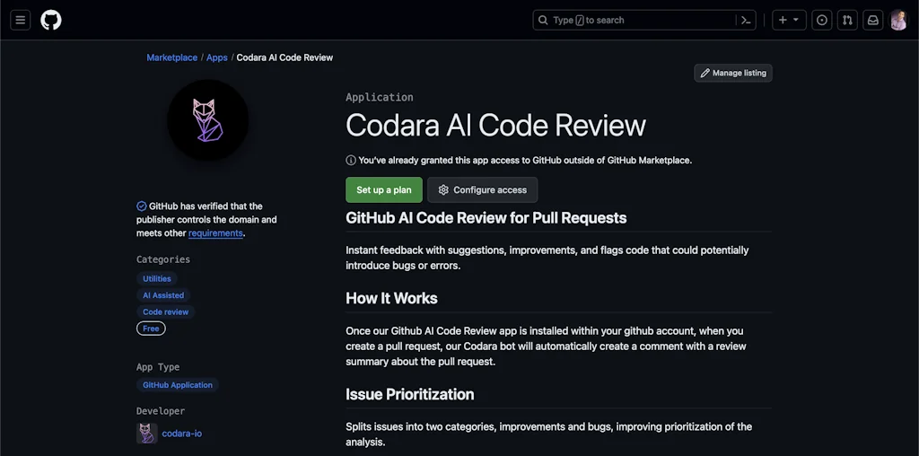 Codara AI Code Review Github App screenshot 3 of 5
