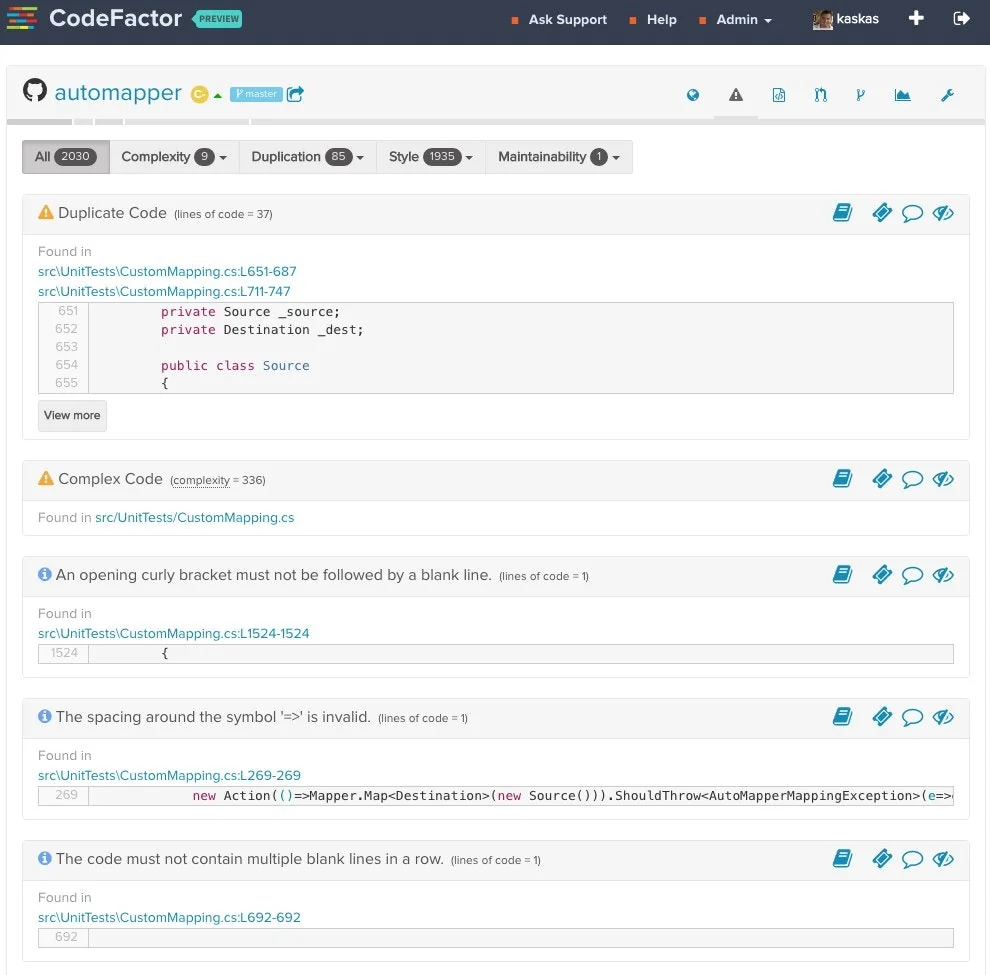 CodeFactor screenshot 4 of 6