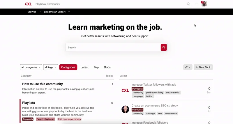 CXL Playbook community screenshot 1 of 3