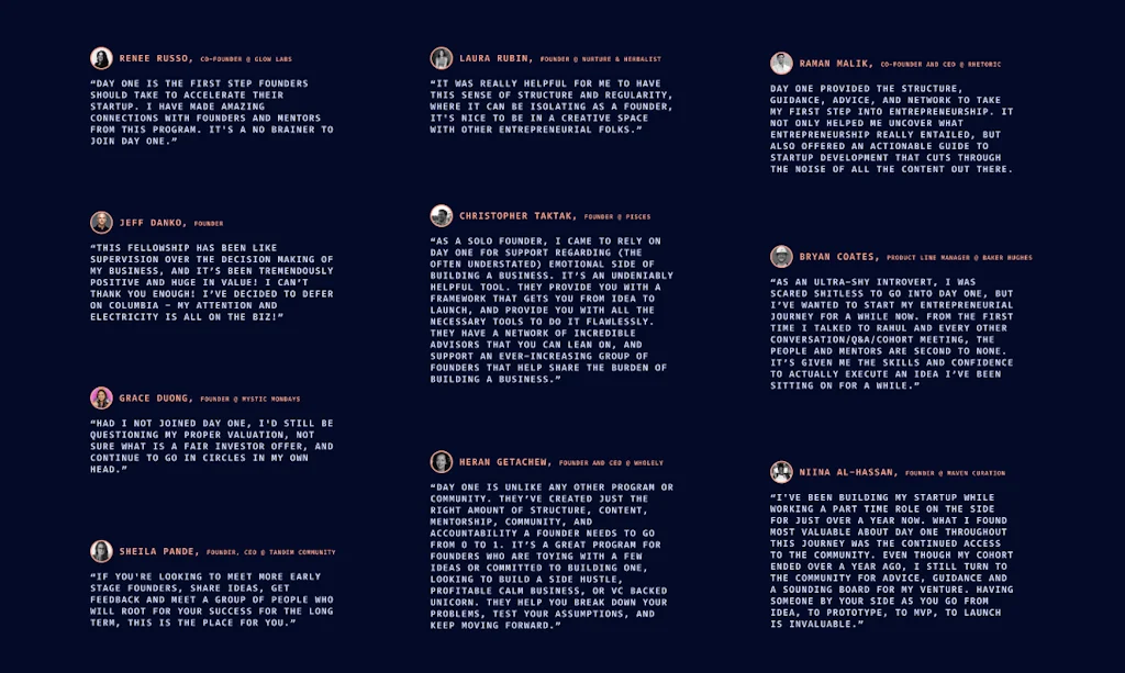 Day One - early-stage founder fellowship screenshot 8 of 9