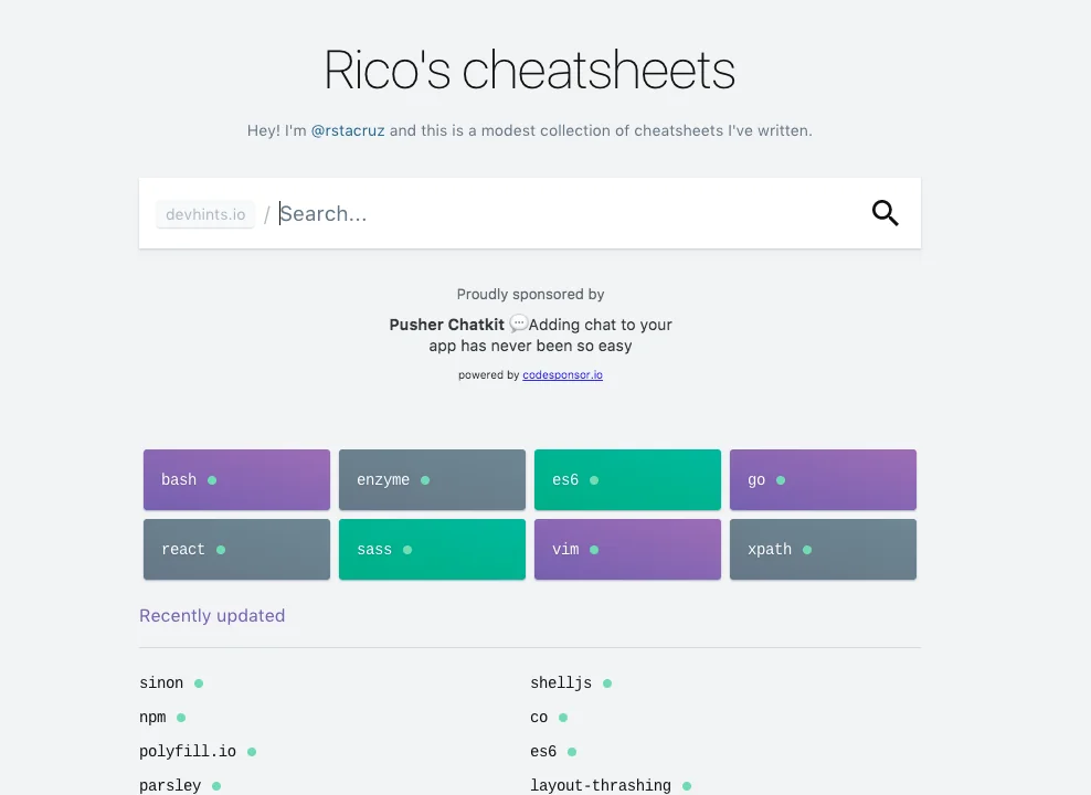 Devhints screenshot 1 of 3