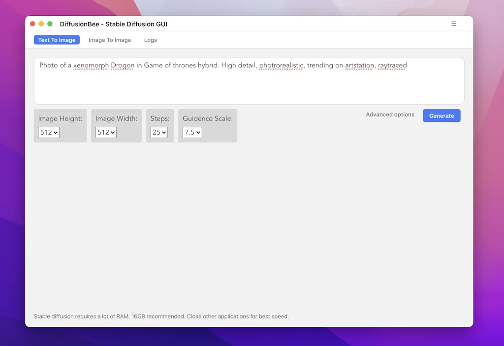 Diffusion Bee screenshot 1 of 2