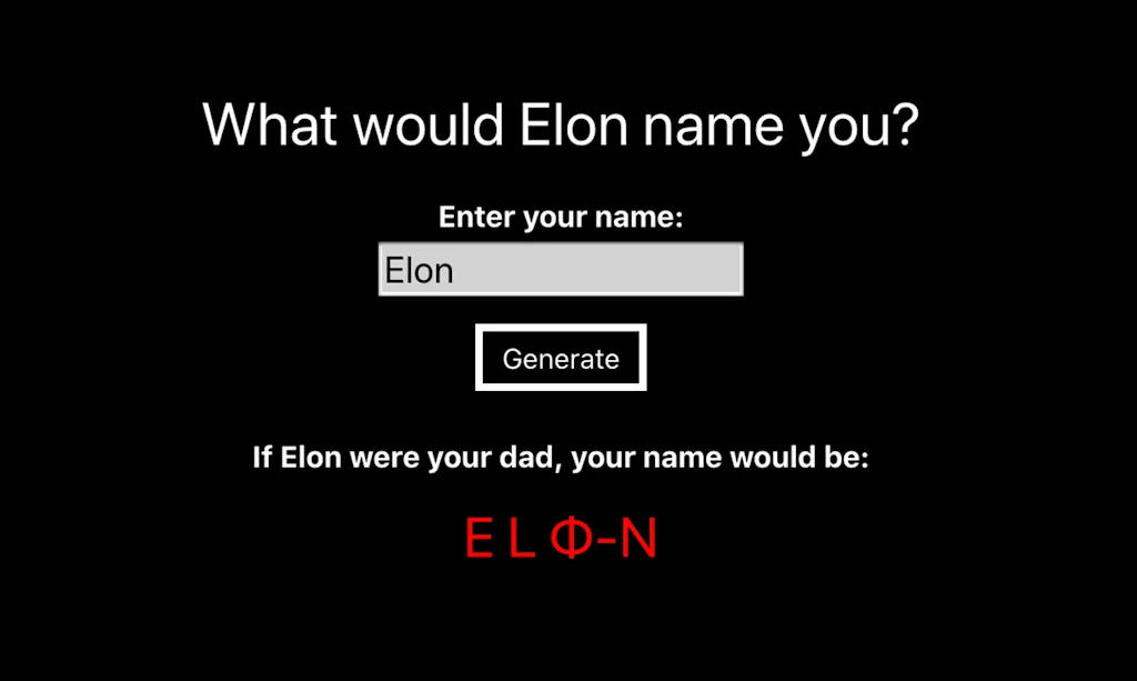 Elon Musk name generator screenshot 1 of 5