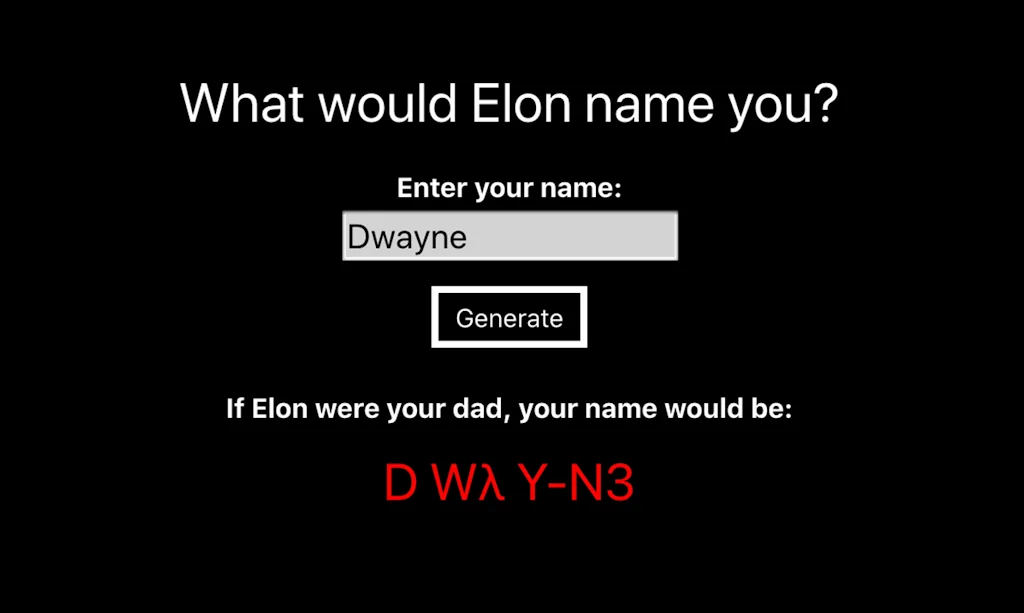 Elon Musk name generator screenshot 2 of 5