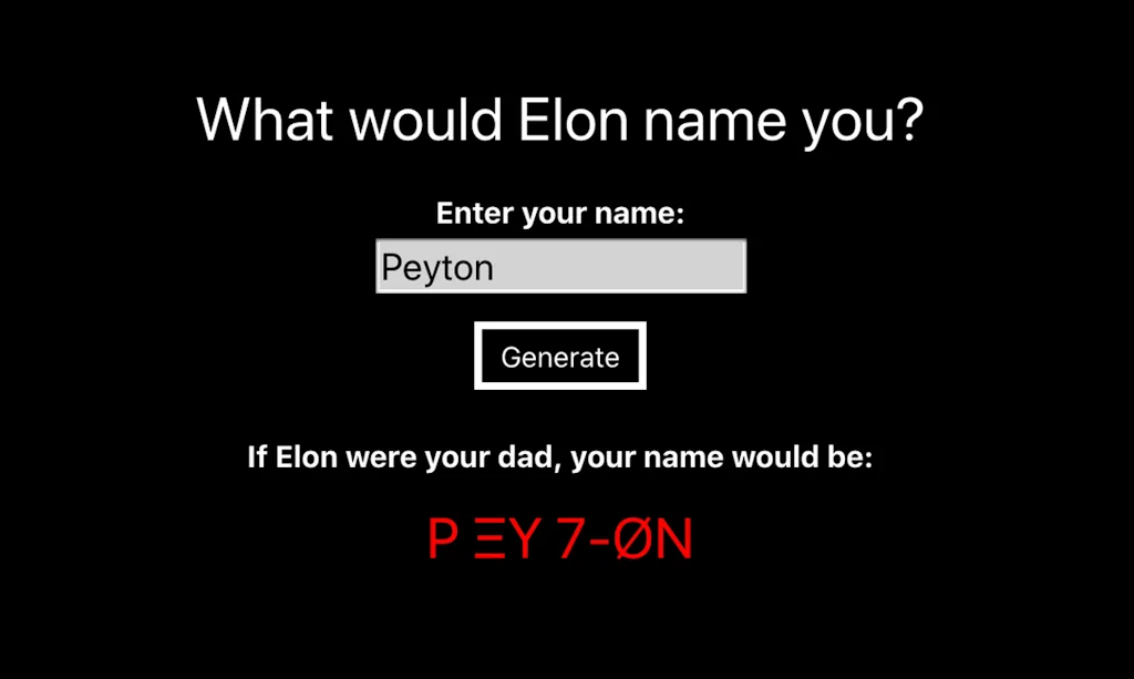 Elon Musk name generator screenshot 3 of 5