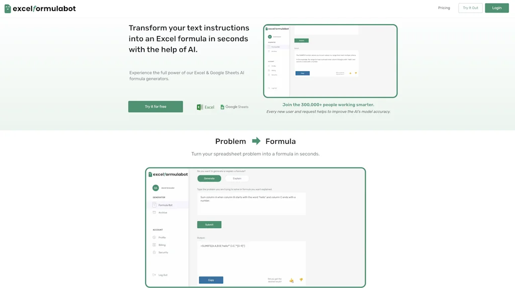 Excelformulabot.com screenshot 2 of 5