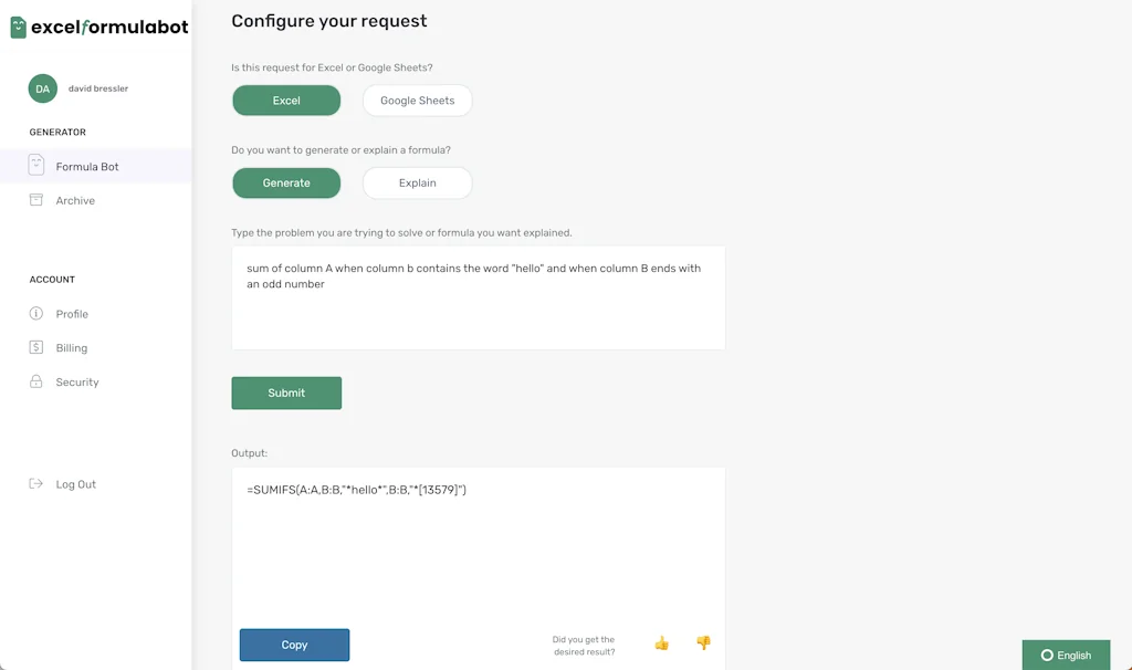 Excelformulabot.com screenshot 3 of 5
