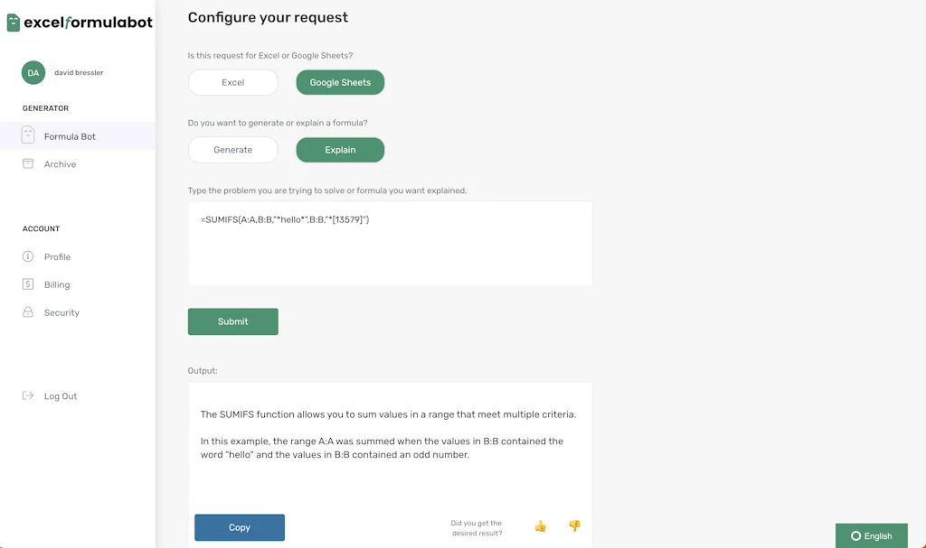 Excelformulabot.com screenshot 4 of 5