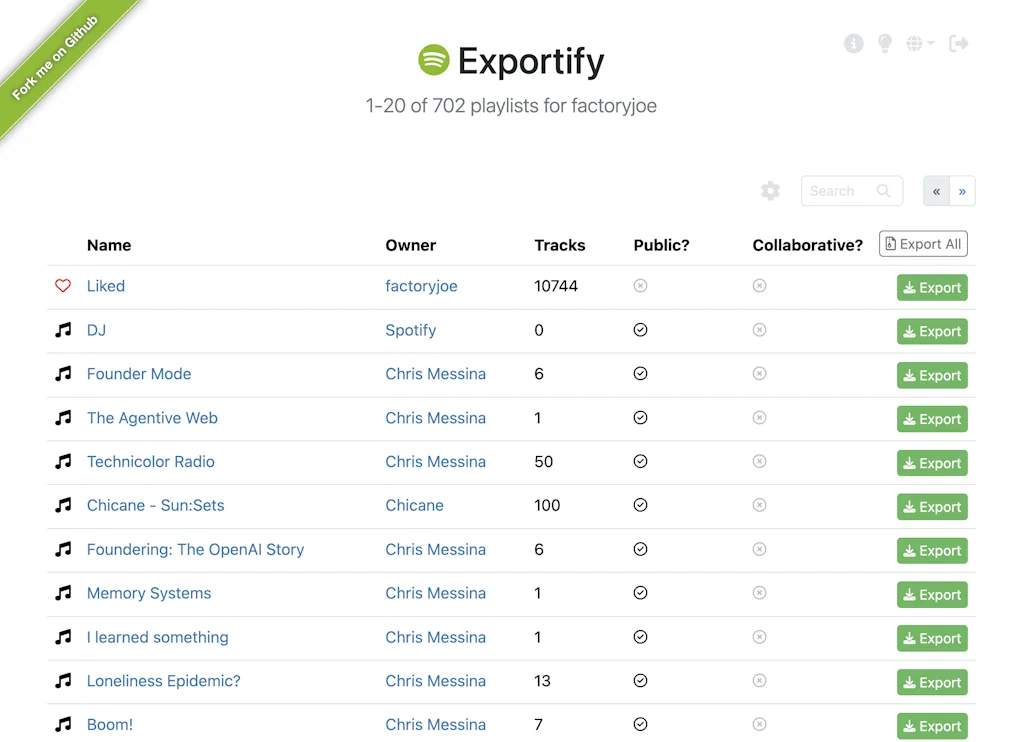 Exportify screenshot 1 of 2