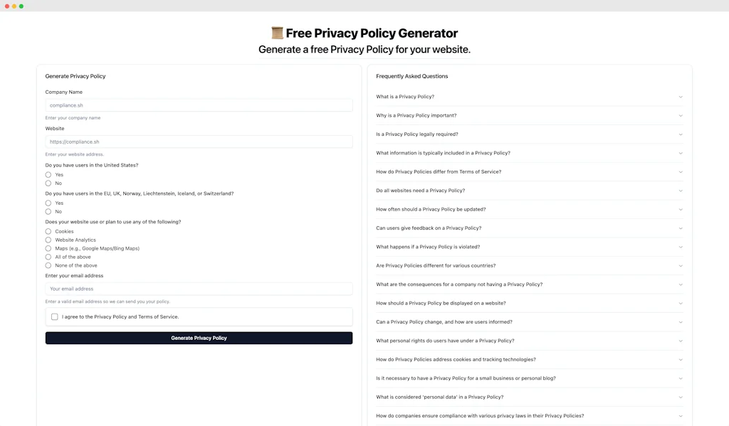 Free AI Privacy Policy & ToS Generator screenshot 2 of 3