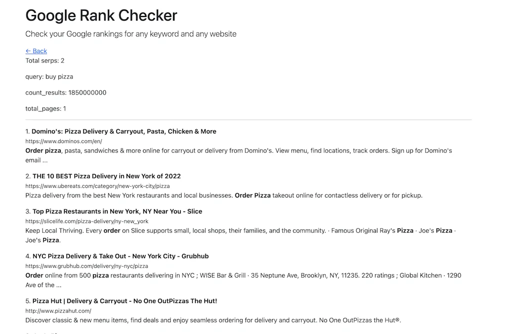Google SERP API screenshot 2 of 2