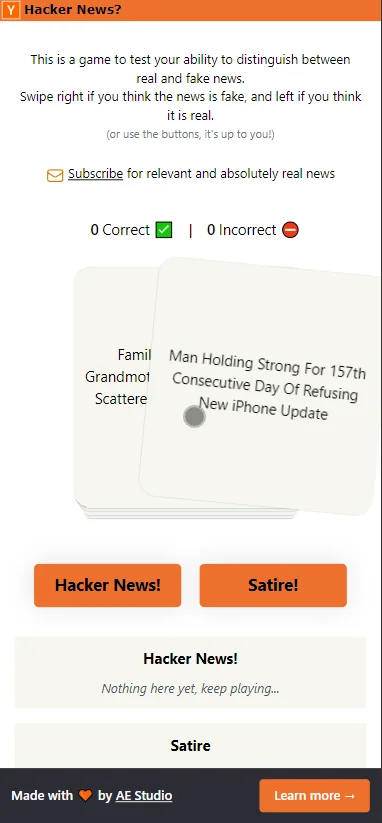Hacker News or Satire? screenshot 1 of 3