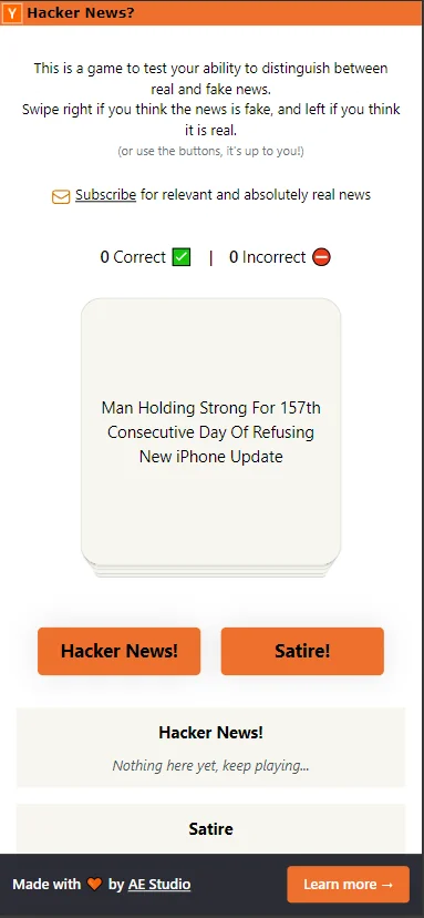 Hacker News or Satire? screenshot 2 of 3