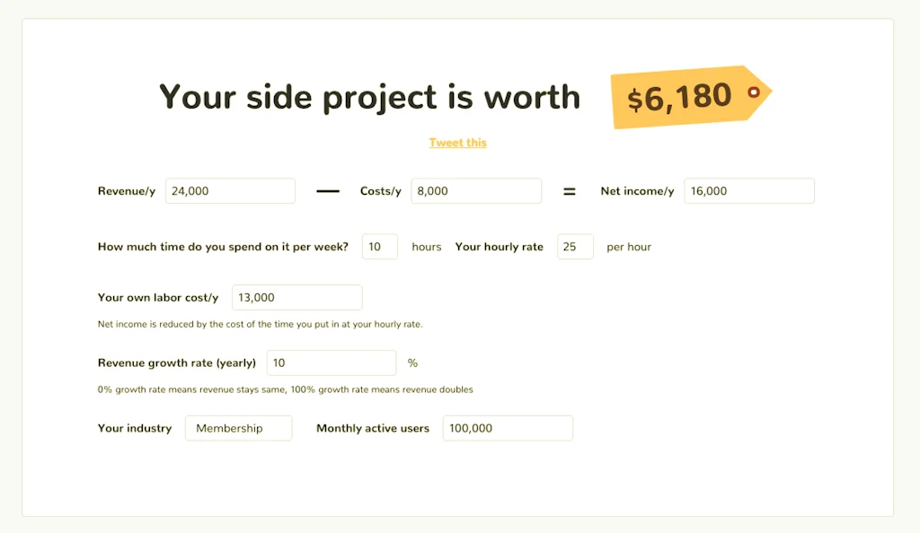 How Much Is My Side Project Worth? screenshot 1 of 2