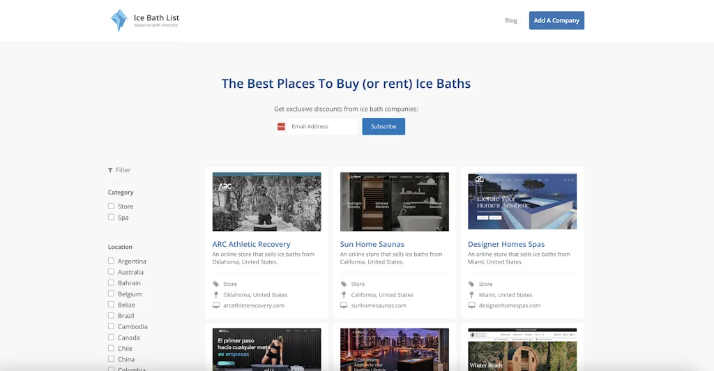IceBathList.com screenshot 1 of 2