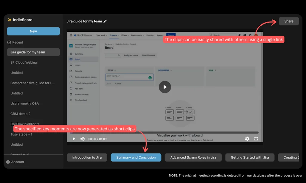 IndieScore: AI Meeting Highlight Clips screenshot 3 of 3