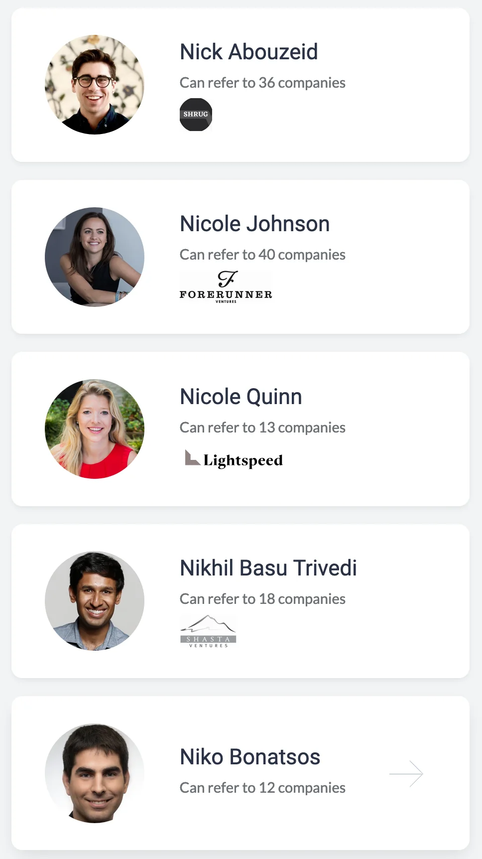 Investors and advisors use Via’s referral-based hiring platform to introduce top talent to the companies they support. screenshot 3 of 5
