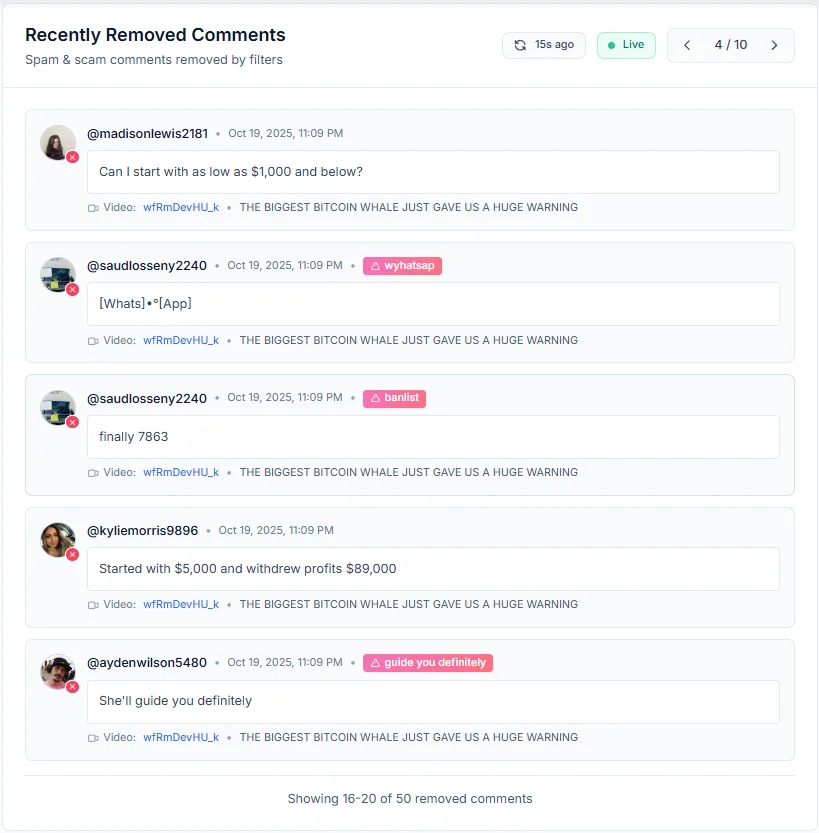 Auto Purge YouTube Scam Comments spam screenshot 3 of 3
