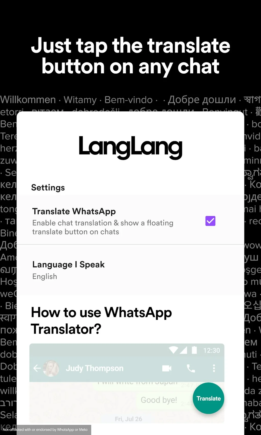 LangLang - Chat Translator for WhatsApp screenshot 2 of 4