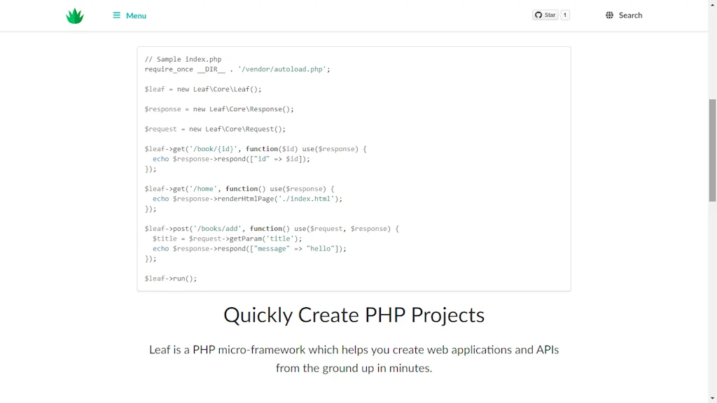 Leaf PHP screenshot 1 of 2