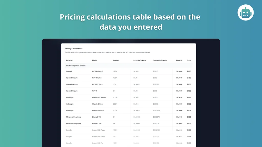 LLM API Pricing Calculator screenshot 2 of 3
