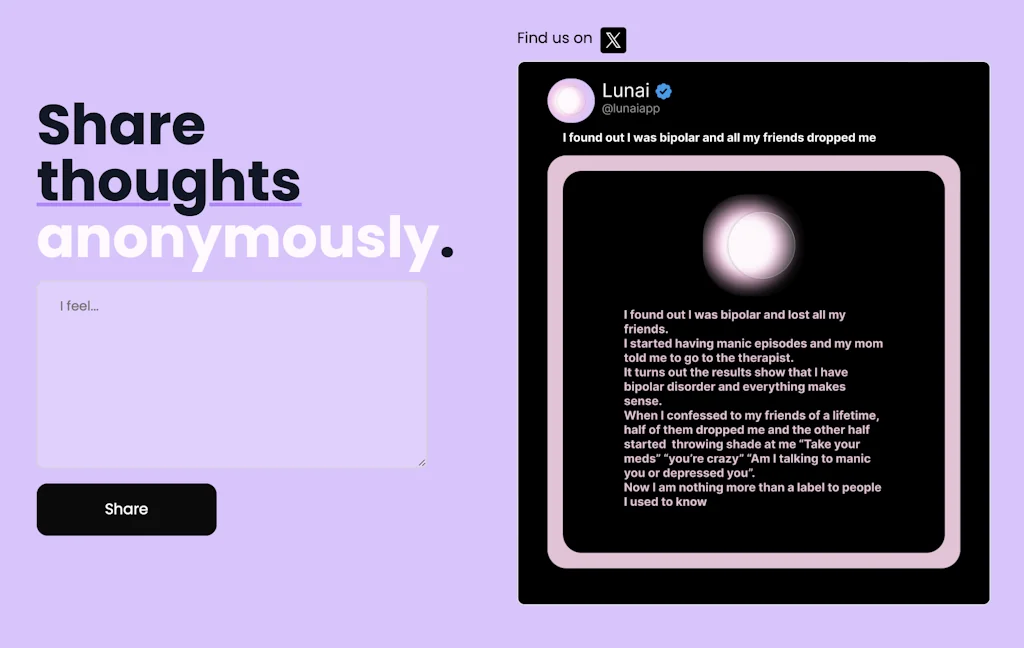 Lunai - Share your thoughts & feelings screenshot 1 of 4