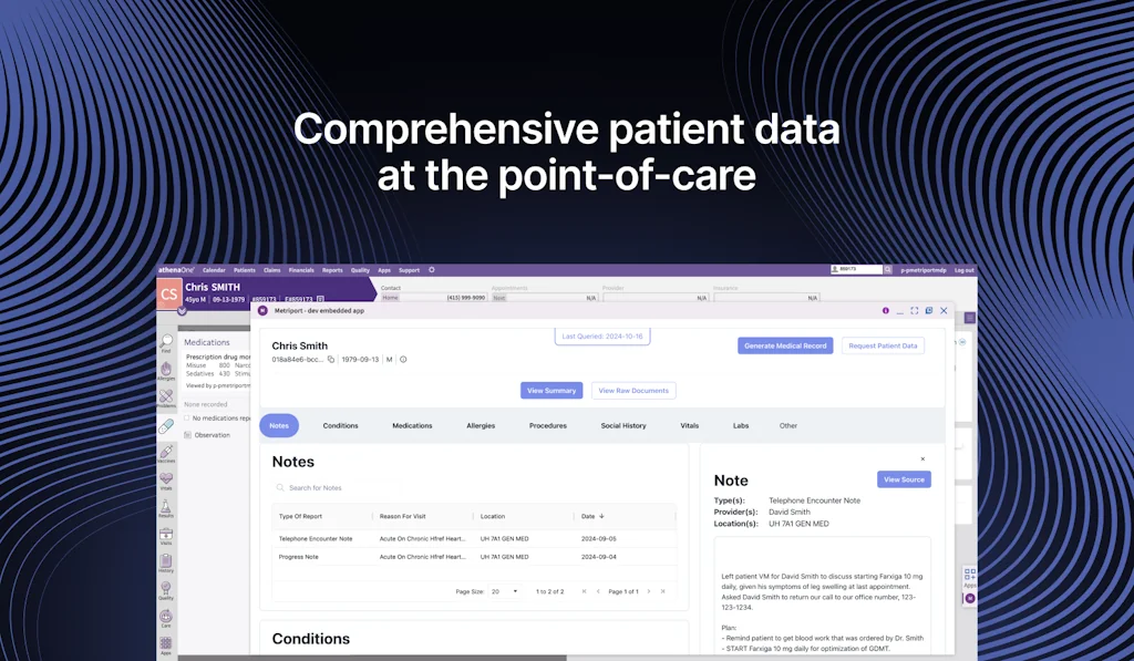 Metriport athenahealth integration screenshot 1 of 6