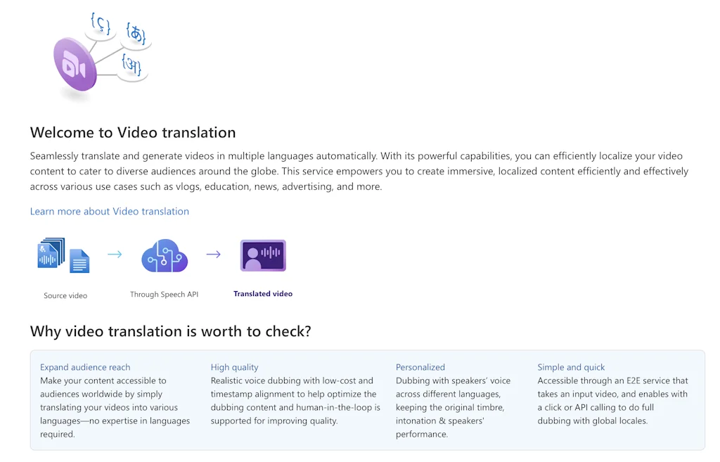 Microsoft Azure Video Translation API screenshot 2 of 6