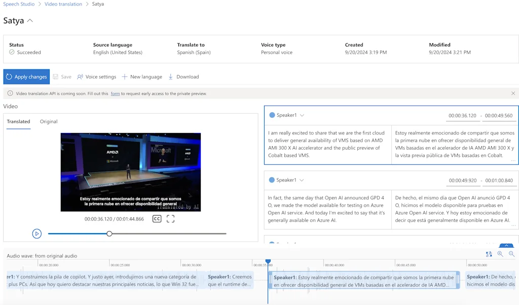 Microsoft Azure Video Translation API screenshot 5 of 6