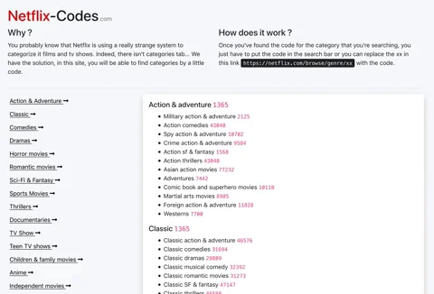 Netflix categories codes screenshot 2 of 2