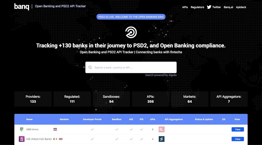 Open Banking API Tracker screenshot 1 of 4