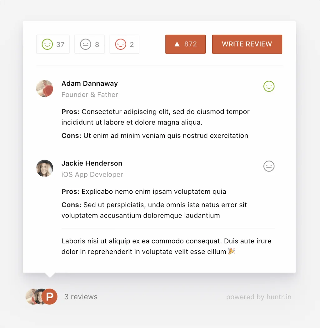 Product Hunt Reviews Widget screenshot 1 of 2