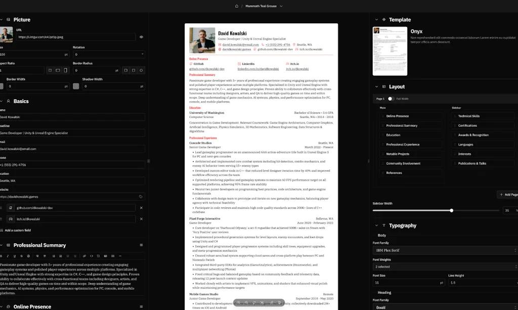 Reactive Resume screenshot 3 of 3