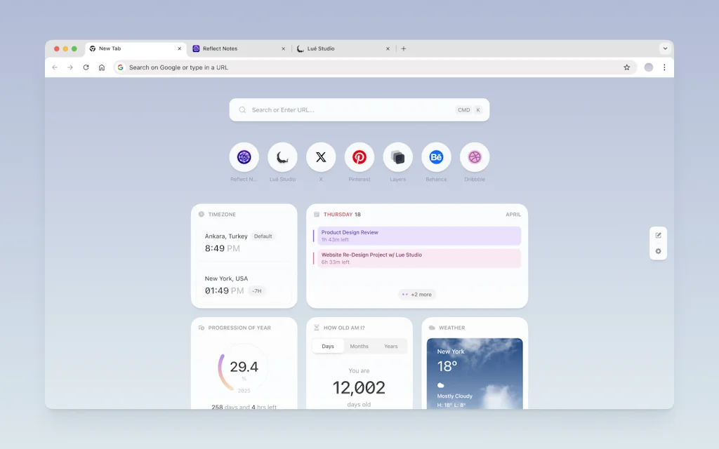 Reflect New Tab for Chrome  screenshot 1 of 5