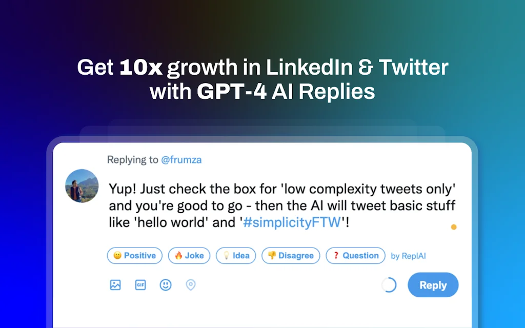 Replai AI Replies for LinkedIn & Twitter screenshot 1 of 3