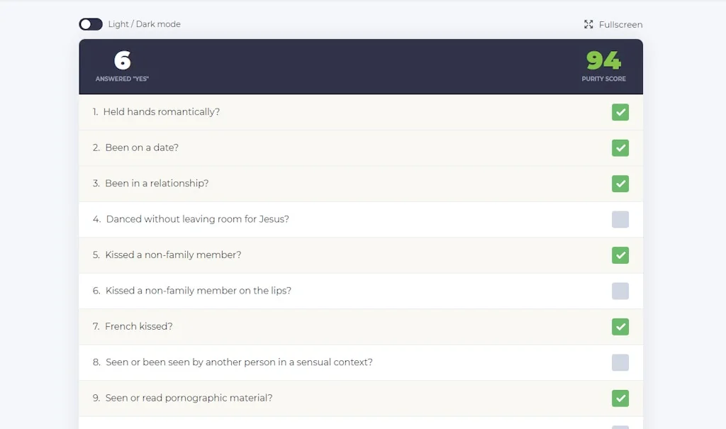 Rice Purity Test screenshot 3 of 4