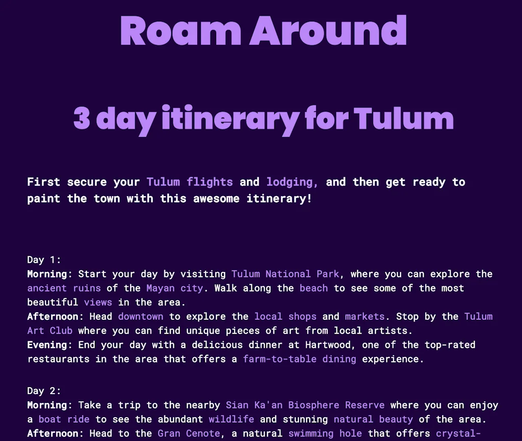 RoamAround.io, ChatGPT travel planner screenshot 2 of 5