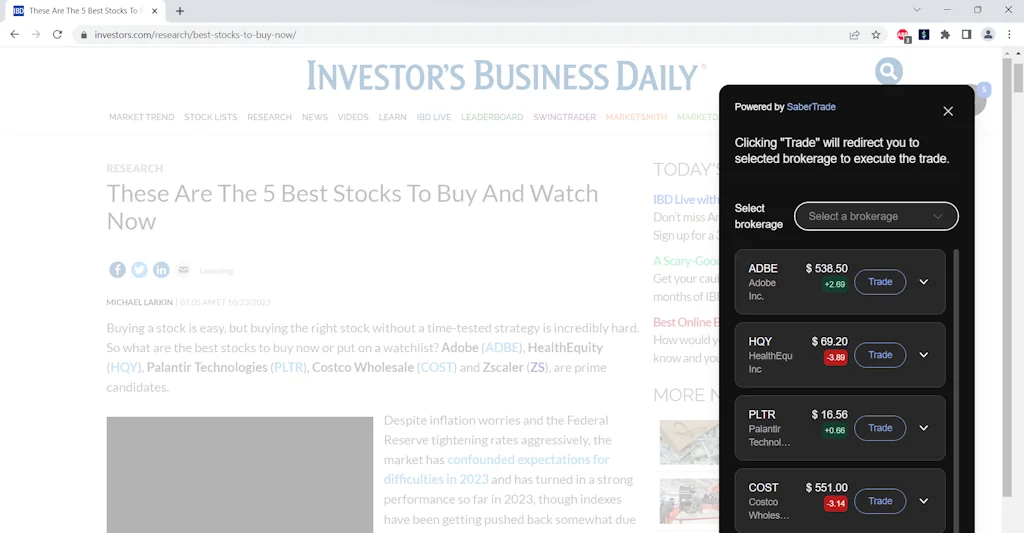 SaberTrade Browser Extension screenshot 2 of 5