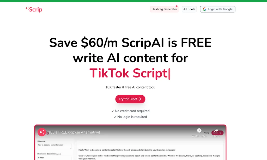 ScripAI — copy.ai but 100% FREE screenshot 1 of 1